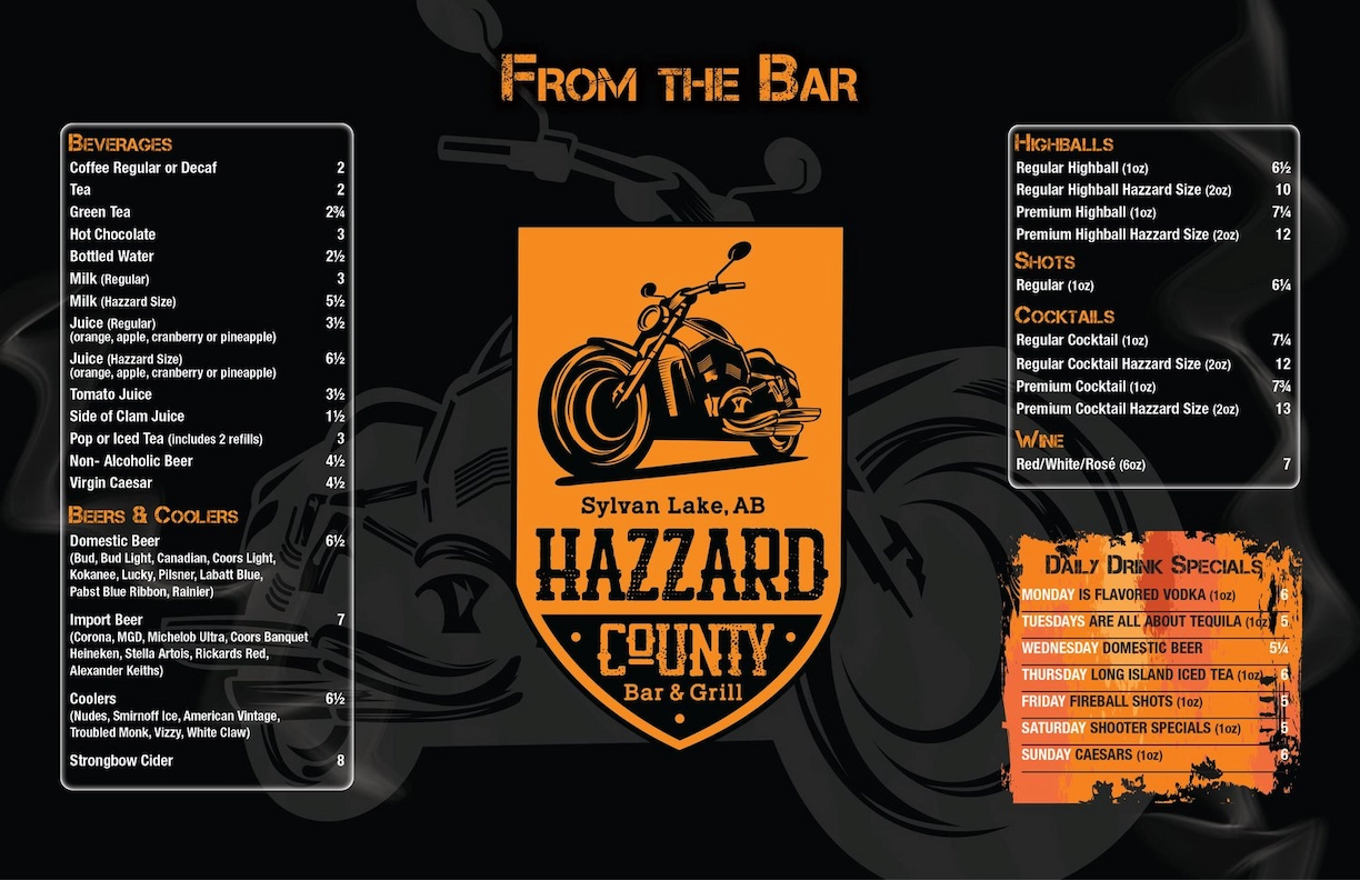 Hazzard County Bar Menu