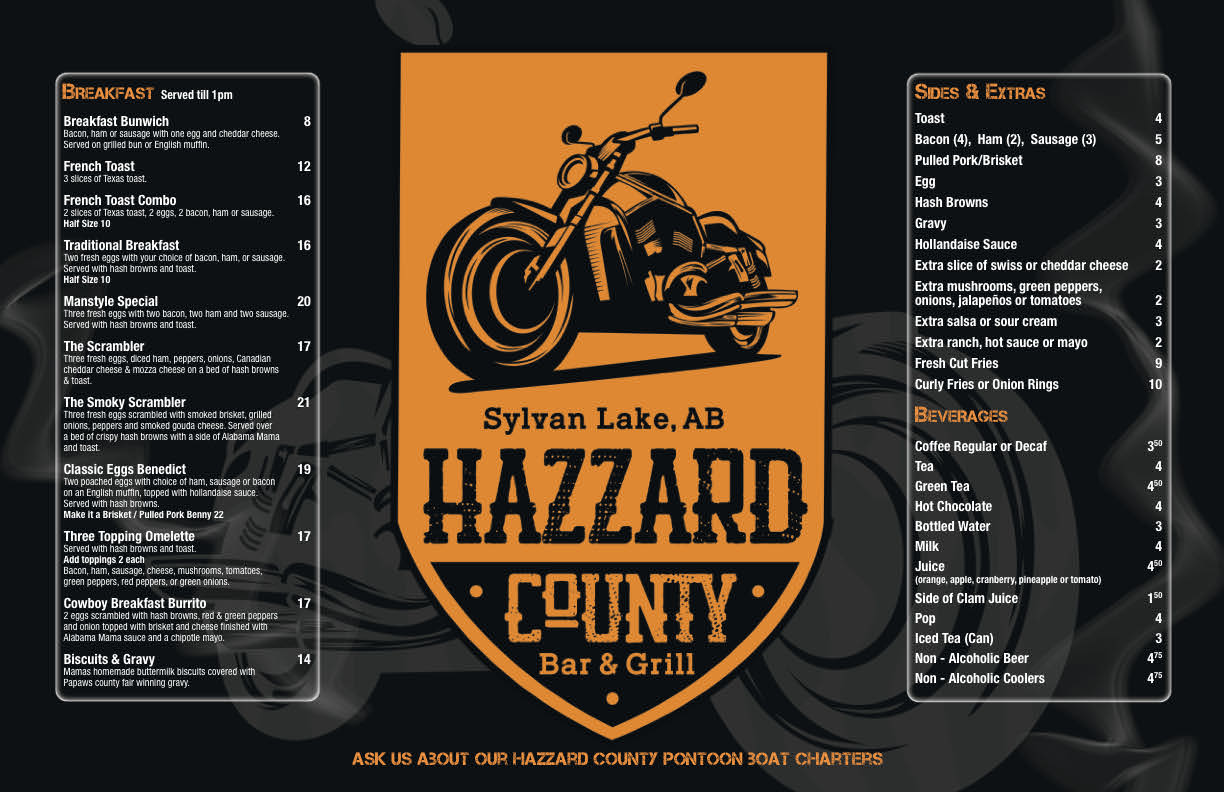 Hazzard County Food Menu